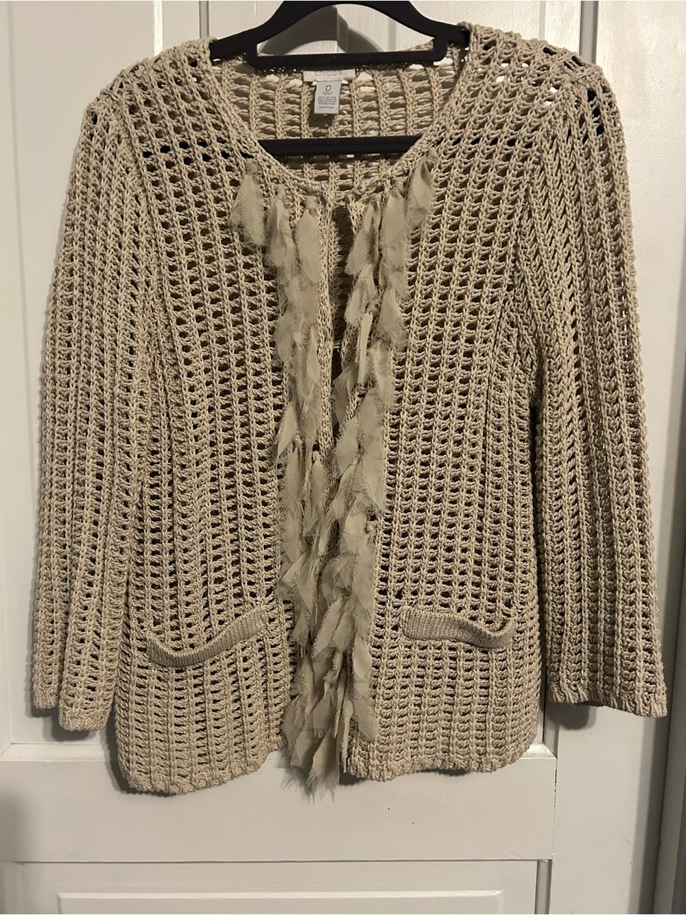 Chicos Cable Knit Open Cardigan Sweater in Beige